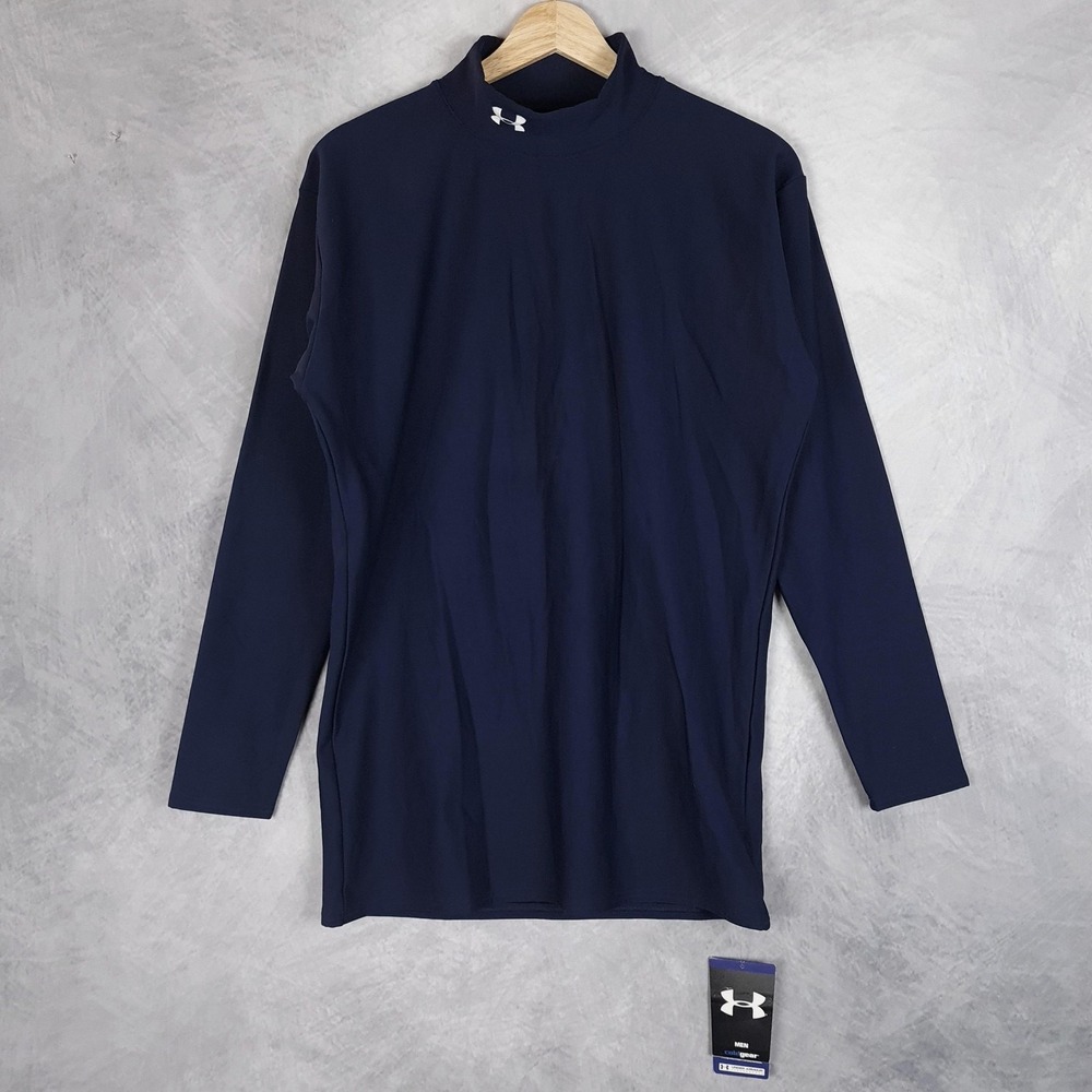 Under Armour Shirt Mens 2XL Blue Long Sleeve ColdGear Mock Neck Thermal Top